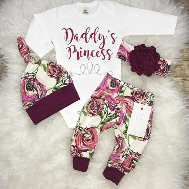 Set di abbigliamento 2022 Autunno Inverno 3PCS Born Baby Girls Set di vestiti Fiore Lettera stampata Tuta Pantaloni Leggings Cappello Abiti