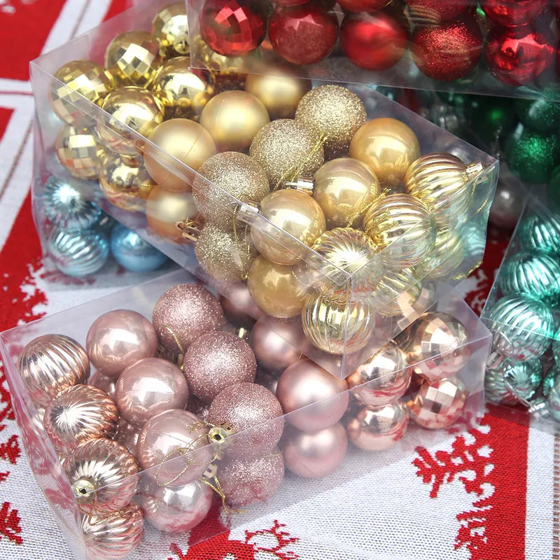 Christmas Decorations /box 4CM Glitter Christmas Balls Christmas Tree Decoration Balls Gold Silver Green Red Blue Year Xmas Ball Decor 220916