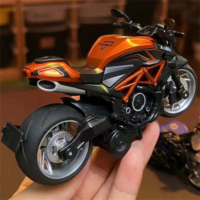 Diecast Model car 1 14 Simulation Motorcycle Pull Back Alloy Car Light Sound Effects Racing Collection Miniature Ornaments 220919