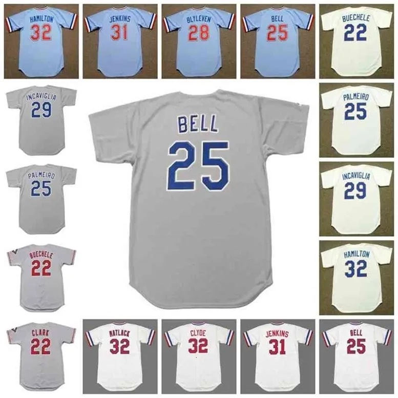 GLAC202 Texas Vintage Baseball Jersey 22 Steve Buechele 1988 Will Clark 1996 25 Buddy Bell 1981 Palmeiro Blyleven Incaviglia Ferguson 1974 Clyde