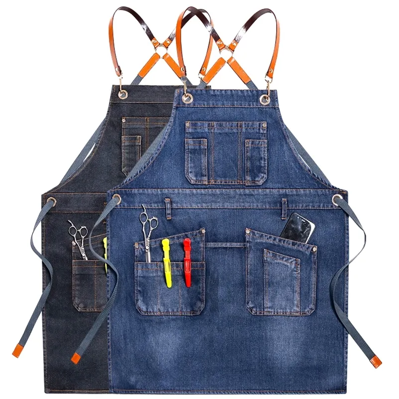 Förkläden Cowboy Solid Denim Pocket Frisör Cooke Coffee Pinafore House Cleaning Canvas Master for Kitchen Accessories 220919