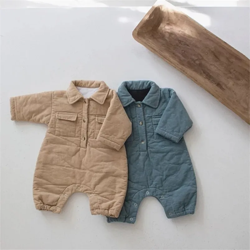 Rompers 0-24m babymeisjes jongens romper warme herfst herfst lange mouw thicekn voering jumpsuits winter kleding outfits 220919