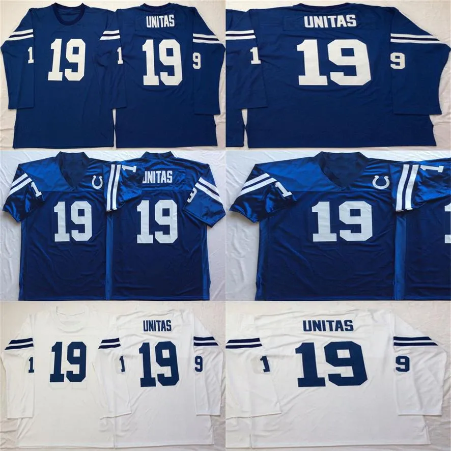 NCAA 19 Johnny Unitas Vintage Jersey Blue White Hight Quality Jersey Retro Football Jerseys Mens249T