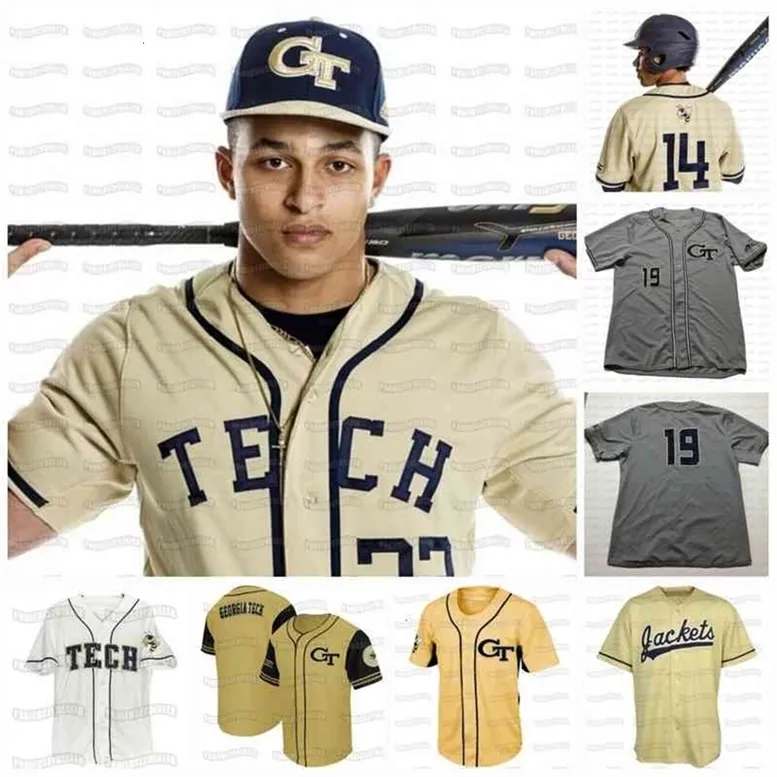 GlaC202 Tech Yellow Jackets ACC Custom Baseball Jersey Stiched Nombre y número Envío rápido de alta calidad