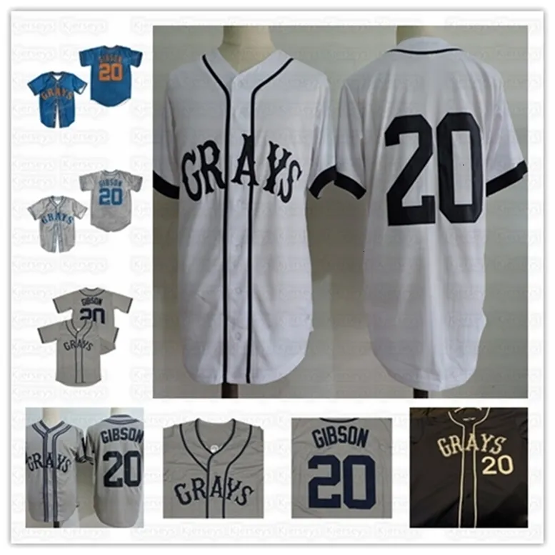 GlaNiK1 Uomo 20 Josh Gibson Greys JerseyS The Movie USA Negro Leagues Homestead Stitched film Baseball Bianco grigio S-3XL