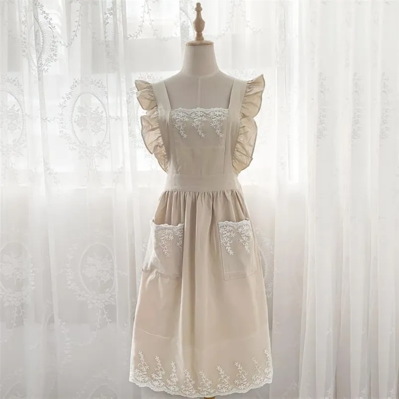 Aprons Washed Cotton Linen Lace Kitchen Flower Shop Garden Ruffles Work Clean Apron for Woman Dress 220919