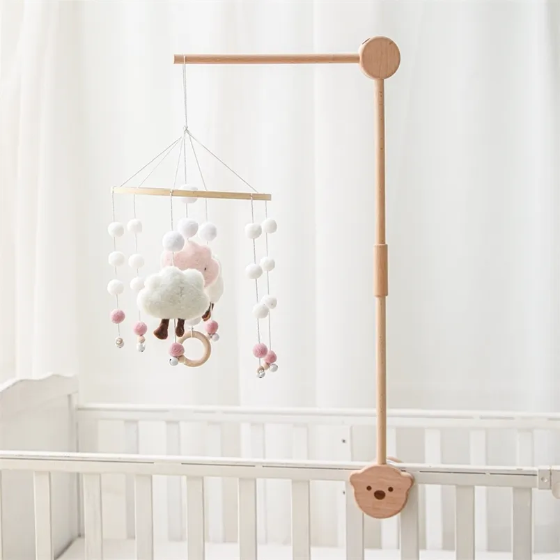 أزعج الهواتف المحمولة طفل سرير خشبي Bell Bracket Cartoon Bear Crib Stand Mobile Hanging Toy Arm Decoration 220916