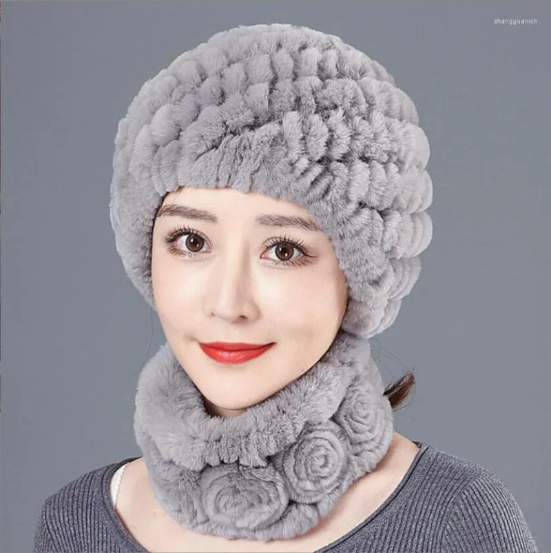 Bérets Winter Fur Hat for Women Russian Real tricot Cap Headgear Hempa Boneie Hats 2022 Brande de mode