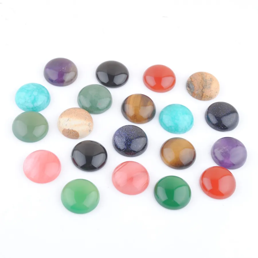 Pedras de pedras naturais Cabochon redondo de 20 mm Cabão liso de traseiro sem orifício para joias de botão de base cameo DIY Bu344