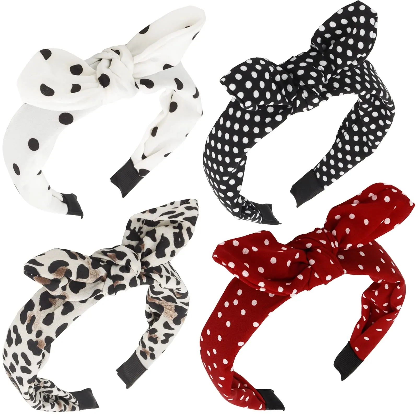 Pannband båge pannband för kvinnor flickor söt knuten mode leopard polka dot bekväm tyg röd vit svart hår bågar ha lubaby amlqc