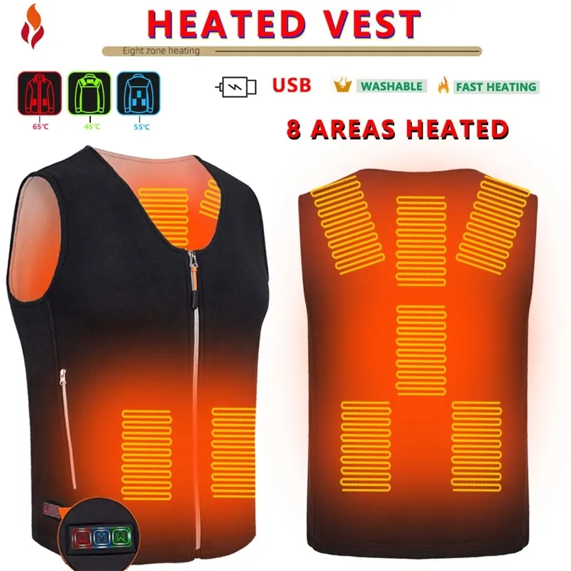 Men's Vests Men Jacket heated Winter womens Warm vest Electric Thermal Waistcoat Fish Hiking Outdoor camping Infrared USB Heated 220916