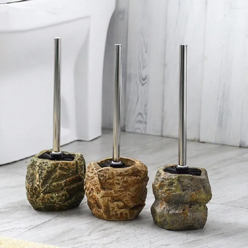 Bath Accessory Set Vintage Stone Shape Lavatory Brush Toilet Creative Holder Cleaning Tool Ceramics Bathroom Decor Accessories