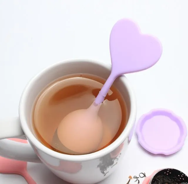 Green tea filter infuser spoon silicone heart shape 304 stainless steel loose leaf leak mesh strainer cute SN3284