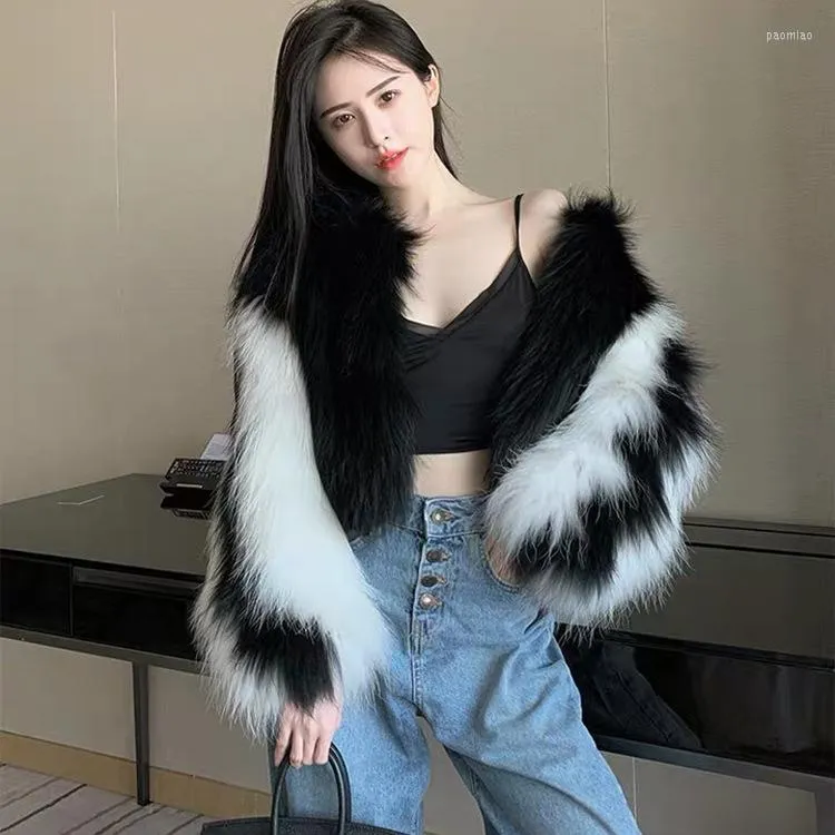 Women's Fur Women's Fashion 2022 Stylish Star Cute Short Design Real Coat Yn03