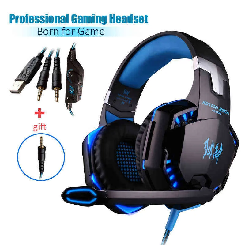 Zestawy słuchawkowe G2000 Głębokie Głębokie Bas stereo Casque przewodowe słuchawki Świecające słuchawki z mikrofonem dla PS5 PS4 Laptop Xbox PC T220916