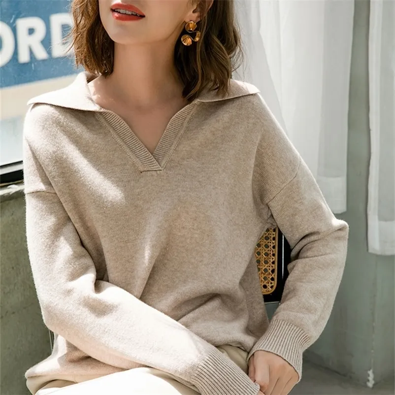 Women s Sweaters polo collar Autumn Winter pullovers Women loose thick cashmere Pullover women oversize sweater jumper 220916