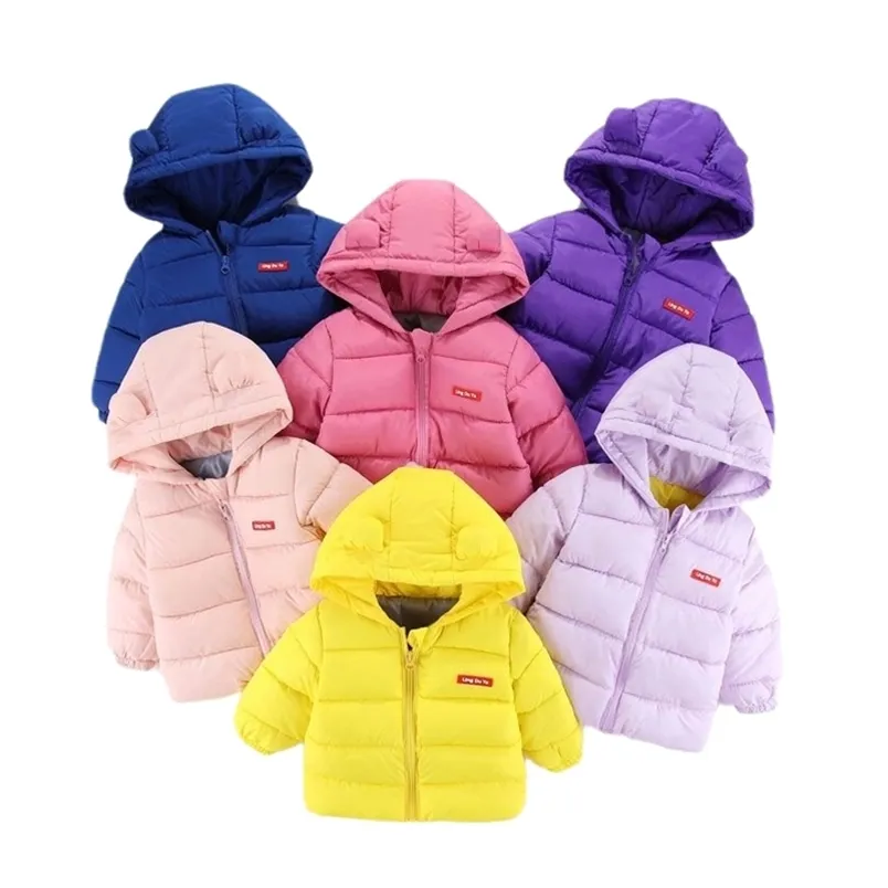 다운 코트 가을 가을 겨울 후드 어린이 아이 재킷을위한 아기 소년 여자 아이 단단한 두꺼운 양털 따뜻한 어린이 탑 코트 외부웨어 옷 220919