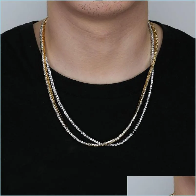 Correntes whosale m 16-24 polegadas Iced Out Bling Zircon 1 Linha Colar Chain Chain Men Hip Hop Jeia Gold Sier Charms 91 U2 Delive Dhjja