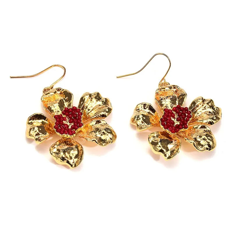 Mode tendance boucles d'oreilles pendantes pour femmes couleur or métal fleur perles boucles d'oreilles femme Brincos bijoux