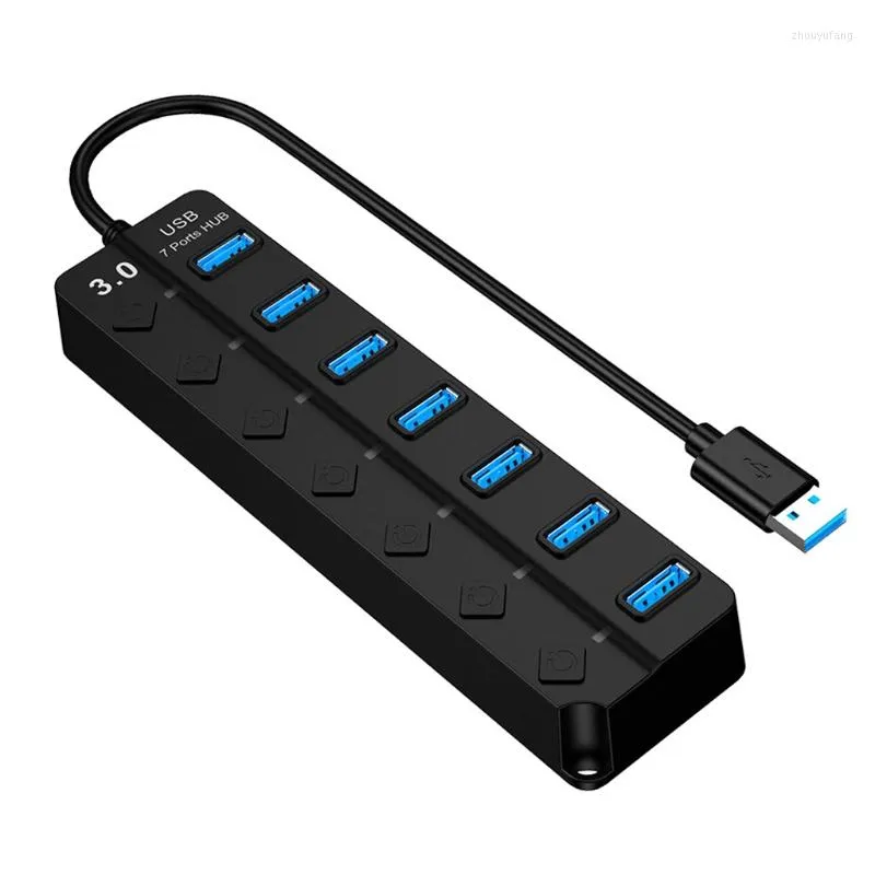 Hub 3.0 7-Port USB Data Splitter With Multiple Expander And Individual On/Off Switches For Windows Mac Linux