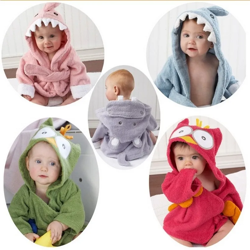 Child Bath Robe Towels Robes 06Y Children Cotton Hooded Bathrobe Cartoon Animal ...