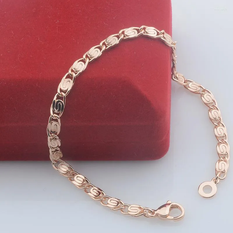 Link Bracelets 4MM Women Bracelet Men 585 Rose Gold Color Snail Smart Chains