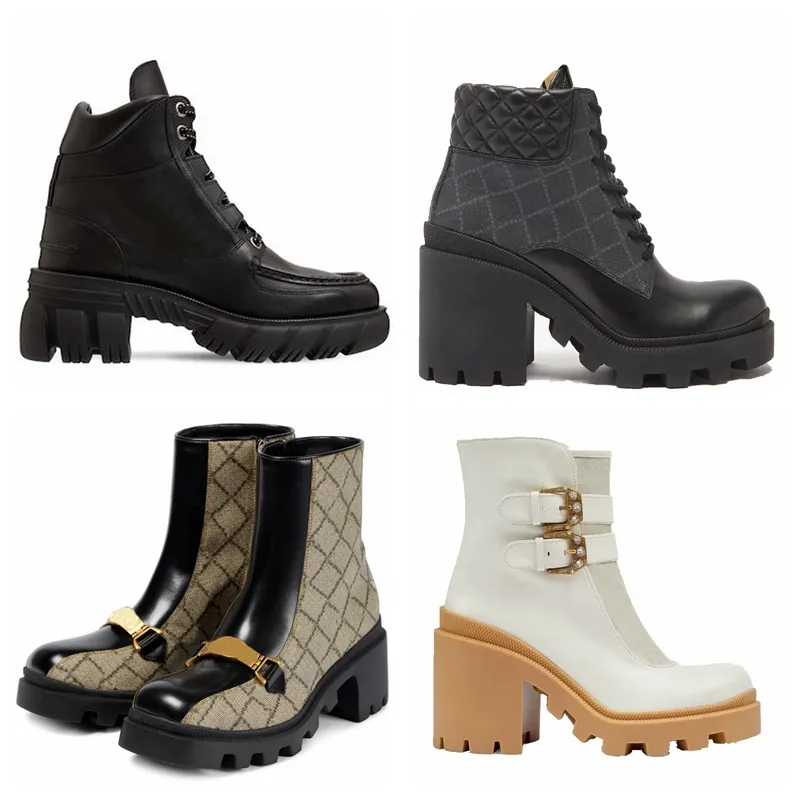 2022SS Lux Botas de tornozelo feminino Plataforma feminina salto de couro botas de inverno sola de borracha de borracha cowboy calçados de motocicleta