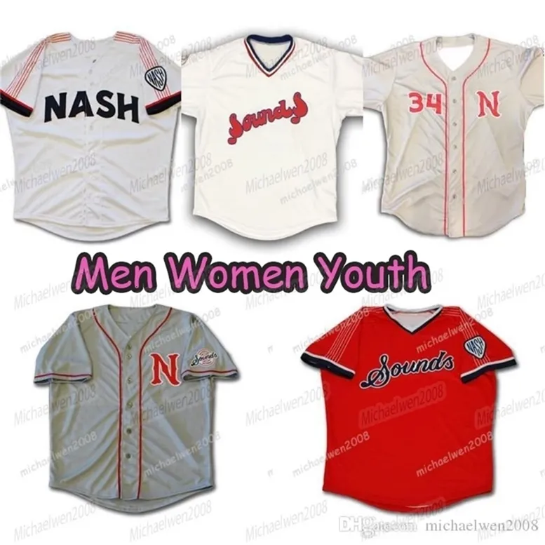 GlaMitNess Mens Nashville Sounds Navy Blue Bianco Grigio Rosso Custom Double Stitched Camicie Maglie da baseball Uomo Donna Gioventù