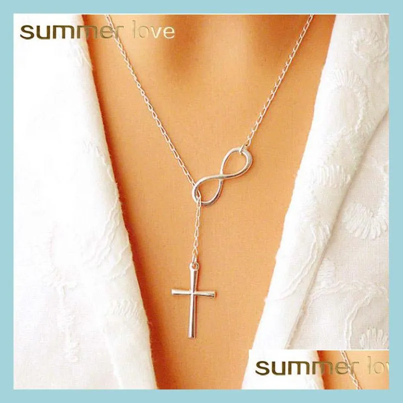 Hanger kettingen eenvoudige lange Sier Chic Infinity Cross Bird Leaf -ketting hanger mode kettingen voor vrouwen sieraden cadeau drop levering dhzpw