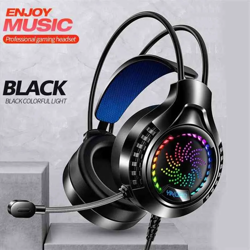 Casques Ordinateur Écouteurs Microphone Lumineux Usb Gaming Casque Pc Gamer Fille Stéréo Musique Suppression Du Bruit Filaire Sur-Ear Casque T220919