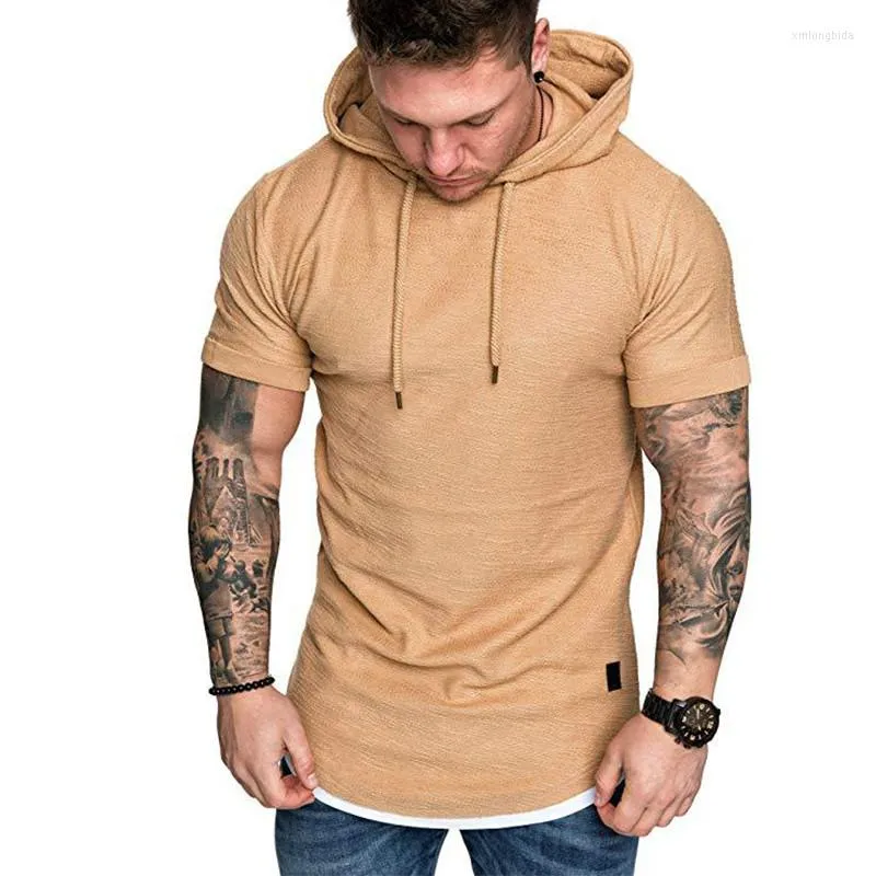 Herren-Kapuzenpullover, Sommer, stilvoll, für Herren, lässig, mit Schnürung, weißes Hemd, mit Kapuze, kurzärmelig, schlanke Oberteile, Sportbekleidung, Übergröße, einfarbig