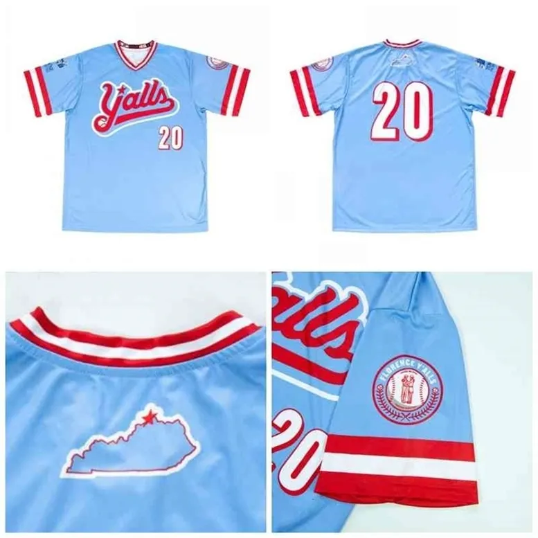 GlaC202 Herr Dam Ungdom Florence Y'alls Custom Valfritt nummer Vilket namn Baseballtröja Alla sydda Snabbleverans