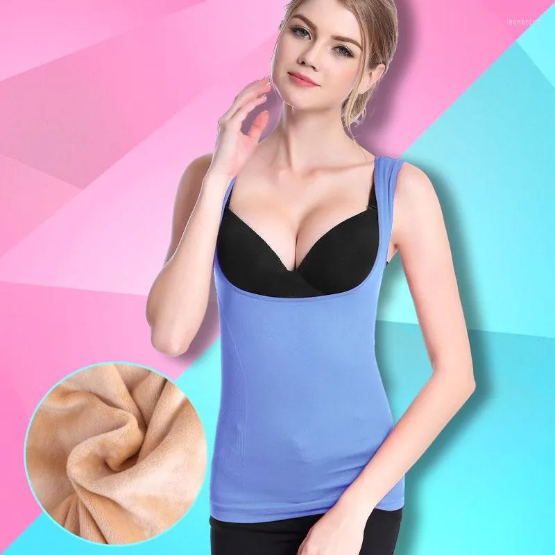 Camisoles Canotte Intimo Termico Invernale Gilet Senza Maniche Femminile Dopo Il Parto Colletto Blu Più Velluto Caldo Canotta Con Donne Senza Cuciture