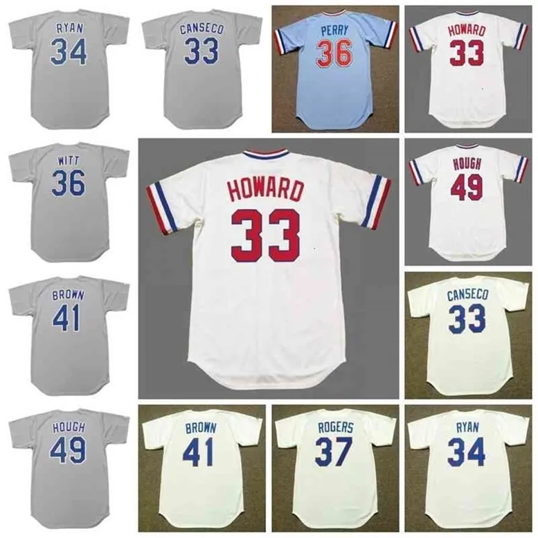 Glac202 Texas Vintage Baseball Jersey 33 Frank Howard 1972 Jose Canseco 1993 34 Nolan Ryan 1991 36 Bobby Witt 1990 Gaylord Perry 1970's 37 Kenny