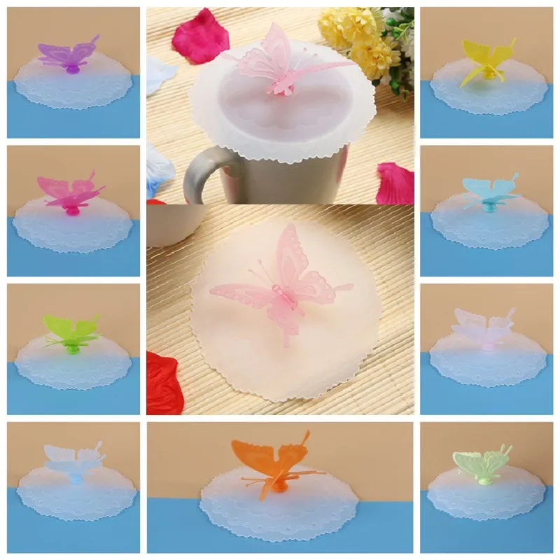 Couvercle de verres en silicone multi-style couvercles de tasse anti-poussière couvercle de tasse papillon couvercle de tasse d'étanchéité en gel de silice T9I002088