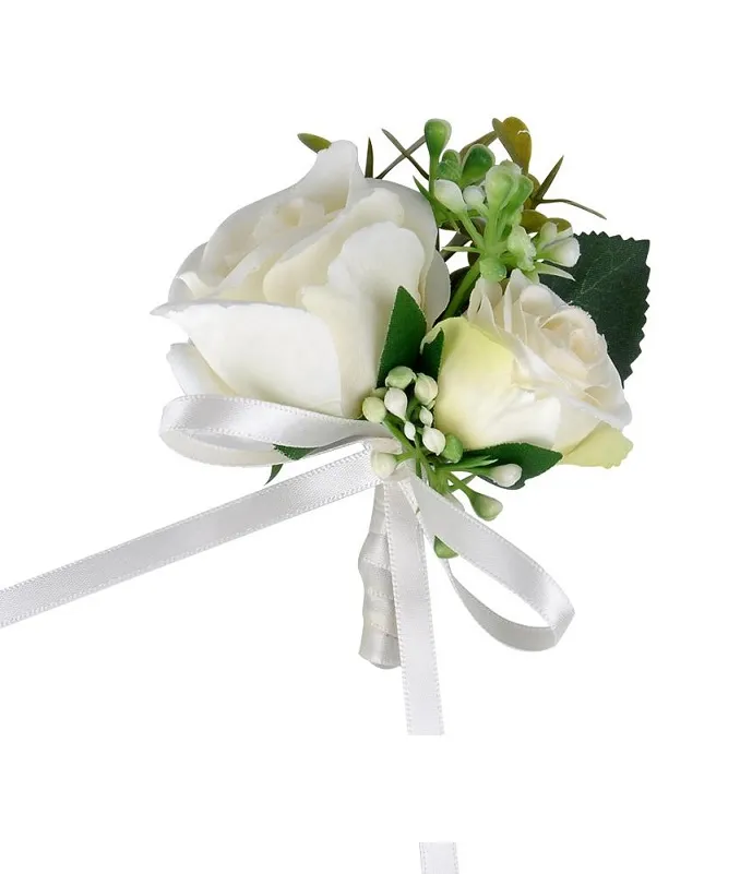 6 Boutonnière Con Rosa Bianca Artificiale – Fiori All'occhiello Per Sposi Con Spilla – Matrimonio E Cerimonie - 3
