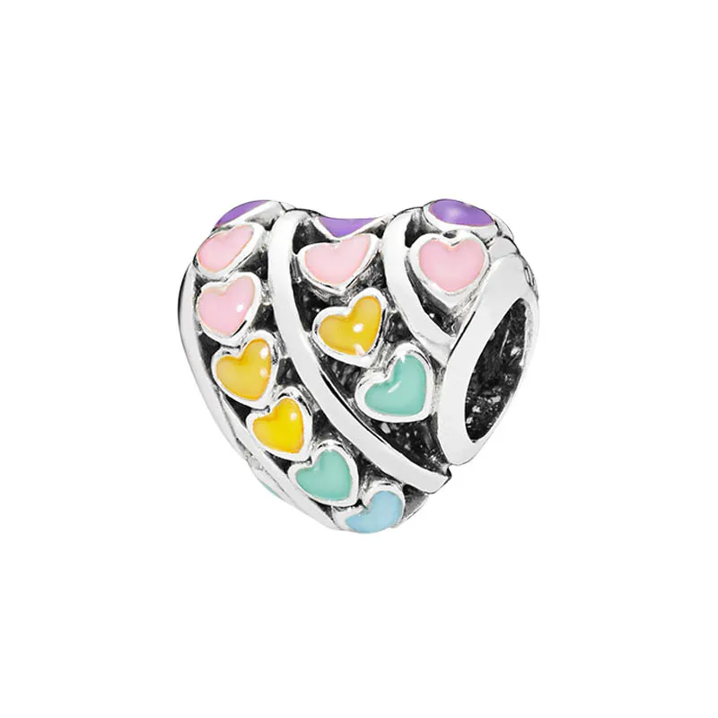 925 Sterling Silver Colorful Love Heart Charm med Original Box Diy Jewelry Accessories for Pandora Bangle Armband Making Beads Charms