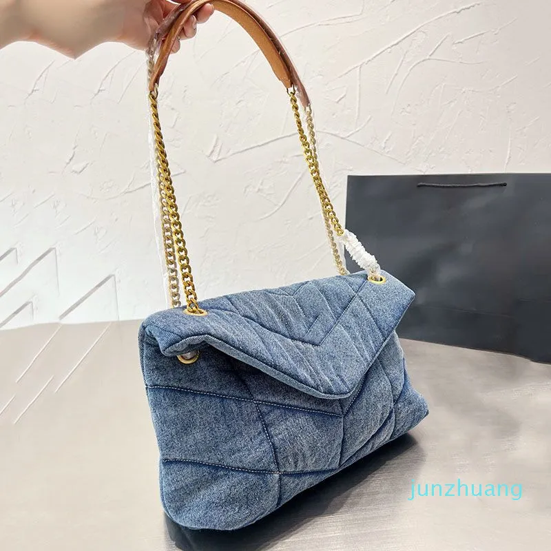 Designer -Women Envelope Chains Crossbody Shoulder Bags LOU Washed denim Handbags Canvas Cowboy Handbag purse Fashion letters