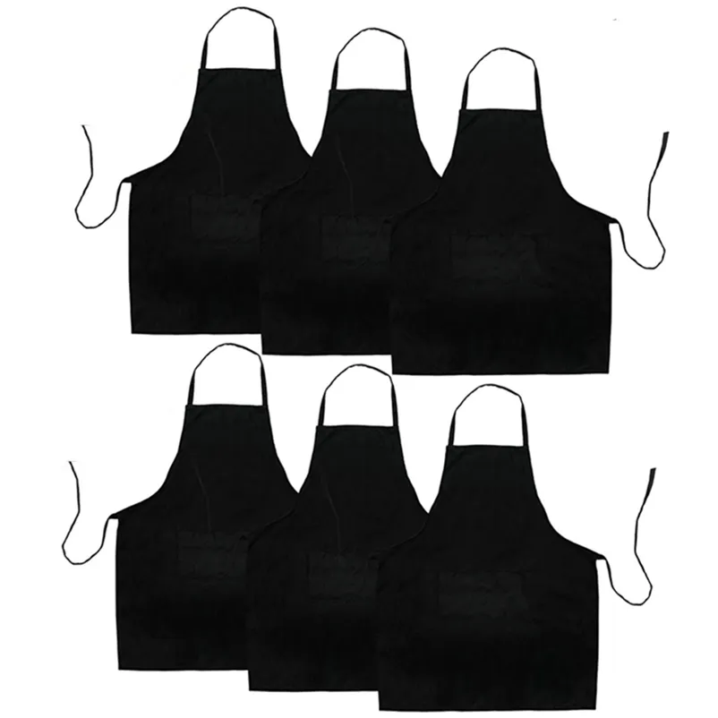 Lot de 6 tabliers de cuisine noirs avec 2 poches anti-salissures adaptés pour la cuisson au barbecue Cuisson Restaurant Promotion 220919