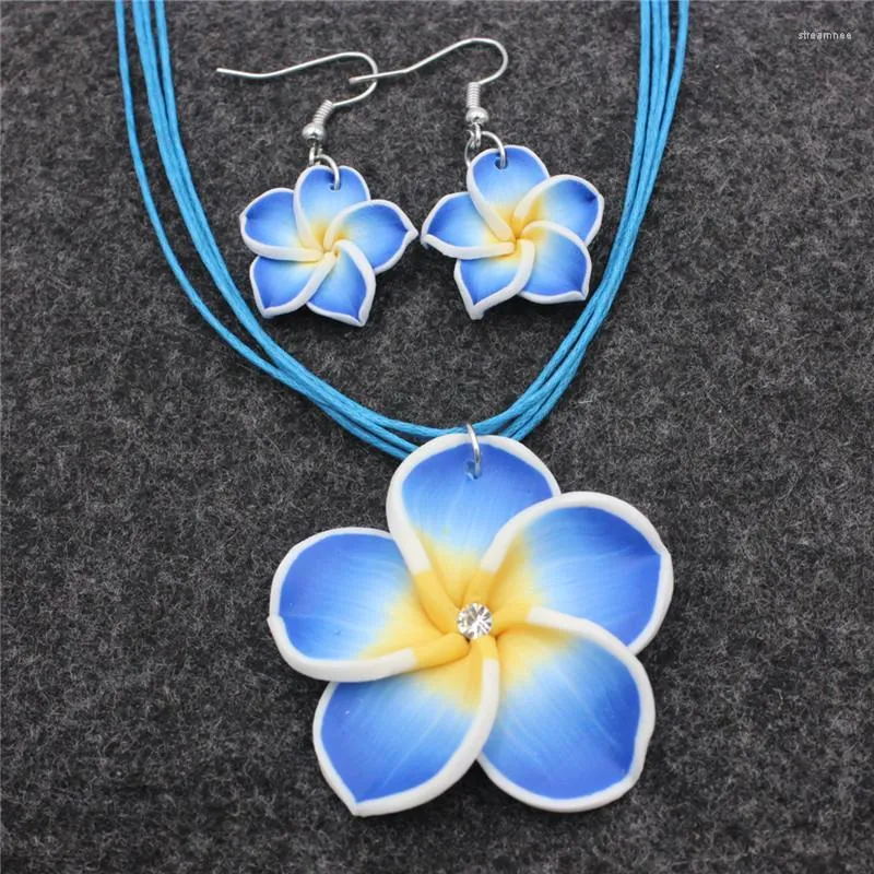 Stylish Plumeria Flower Jewelry Set With Polymer Clay Flower