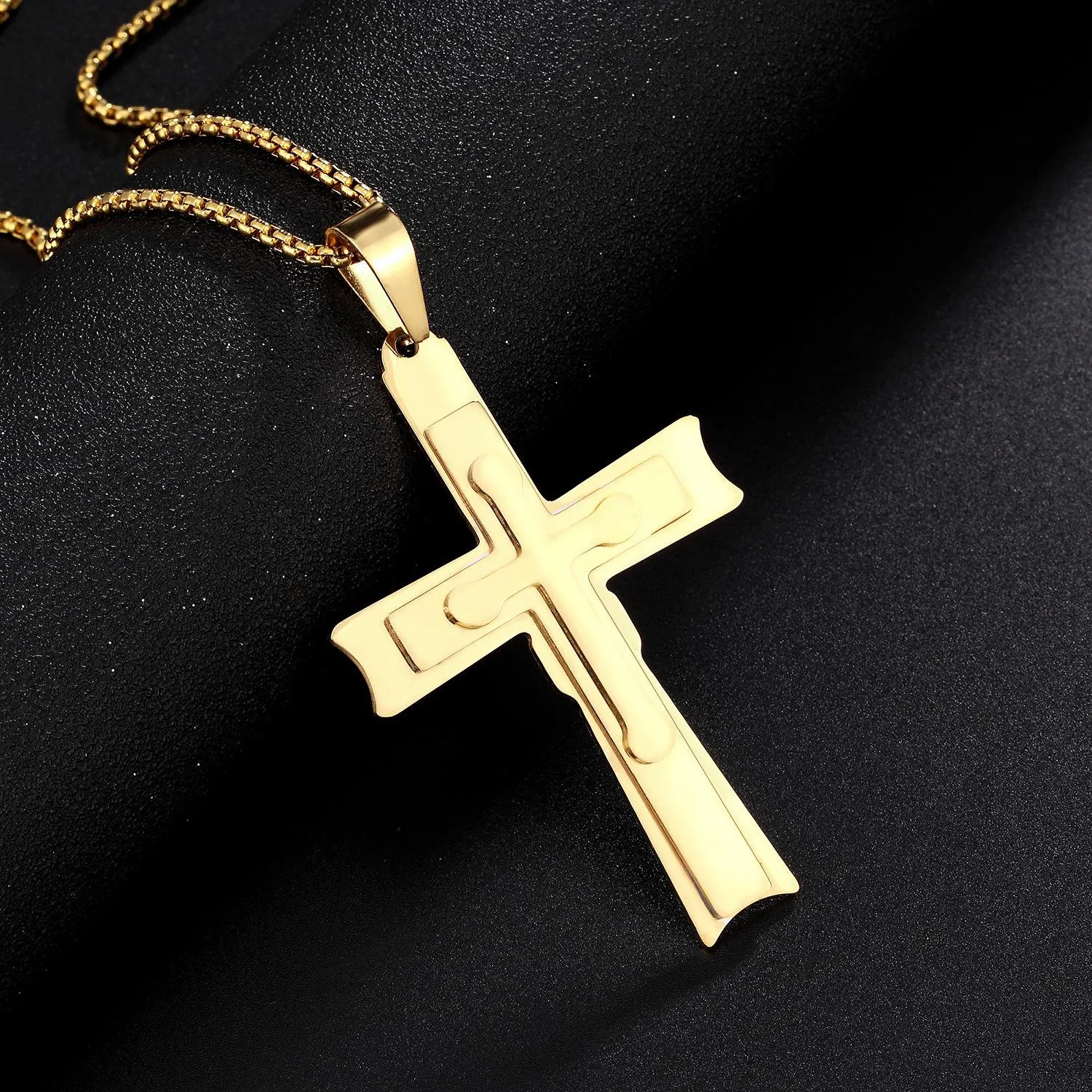 Fashion Big Cross Pendant Necklace For Men Women Gift Crucifix Gold Color Stainless Steel Christian Religious Jewelry