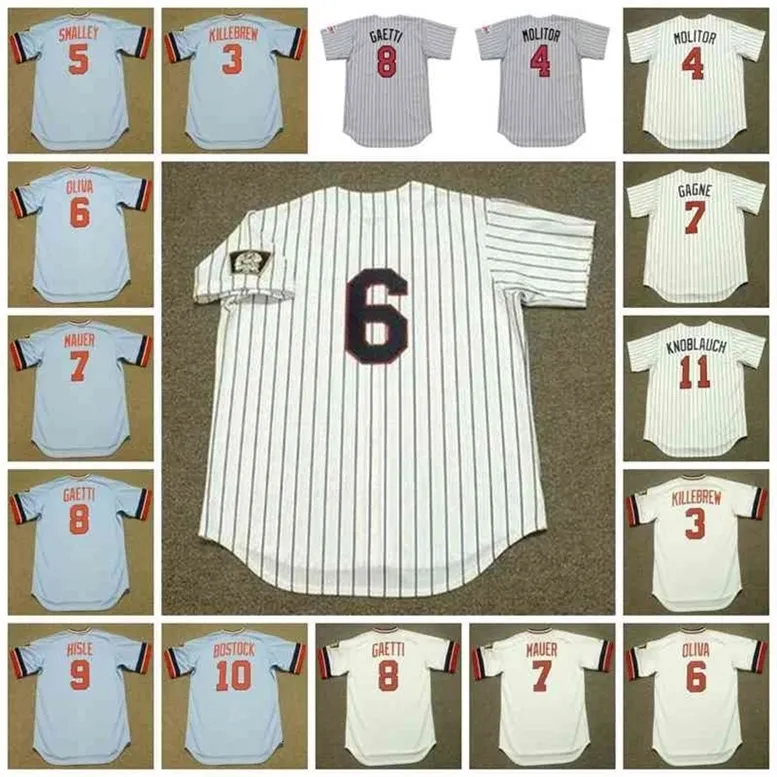 GlaC202 Minnesota Vintage Baseball Jersey 3 HARMON KILLEBREW 1974 4 PAUL MOLITOR 1998 5 ROY SMALLEY 1979 OLIVA GAGNE MAUER GAETTI HISLE BOSTOCK