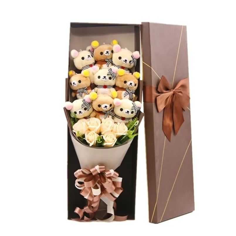 Pchane pluszowe zwierzęta Śliczne niedźwiedzia Animal Toy Cartoon Bouquet Bouquet Creating Birthday walentynkowe Święta Bożego Narodzenia 220919