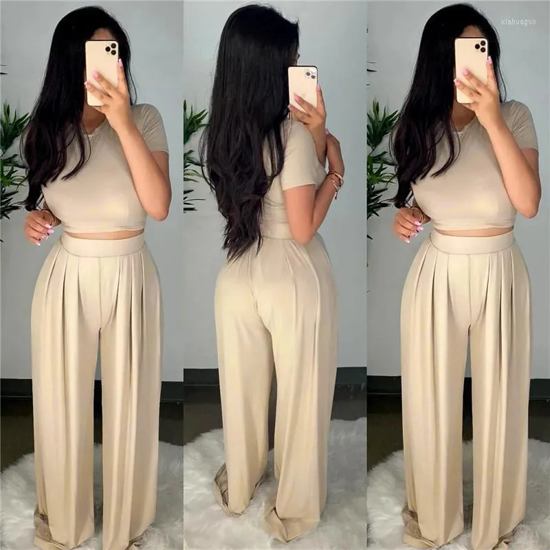 High Quality Palazzo Pants Matching Set Set Solid Color Tight Casual Top  With Wide Leg Wholesale Dropshipping Available From Xiahuaguo, $19.17