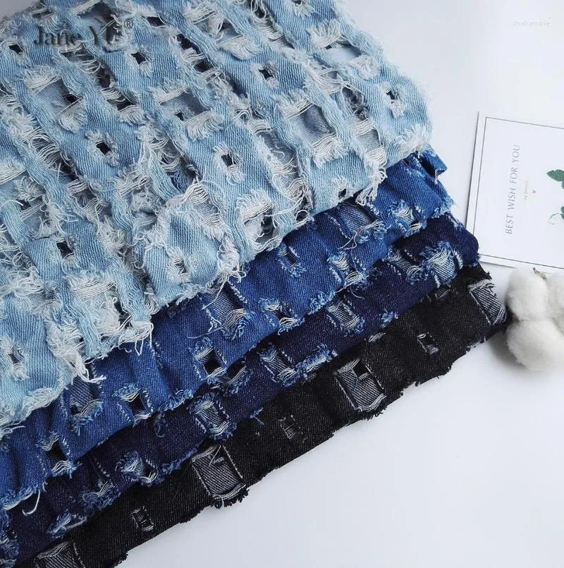 Tissu d'habillement JaneYU 2022 mode bleu trou lavage Denim reconstruction de Texture bricolage