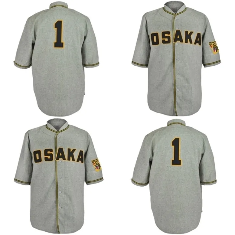 GlaMitNess Osaka Tigers 1950 Road Jersey Custom Men Women Youth Baseball Jerseys Cualquier nombre y número Doble cosido