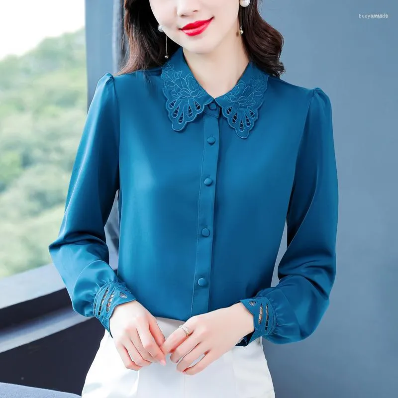 Women's Blouses Women's & Shirts Chikichi Fashion Clothes Woman 2022 Spring Satin Embroidered Doll Collar Silk Long Sleeve Blouse