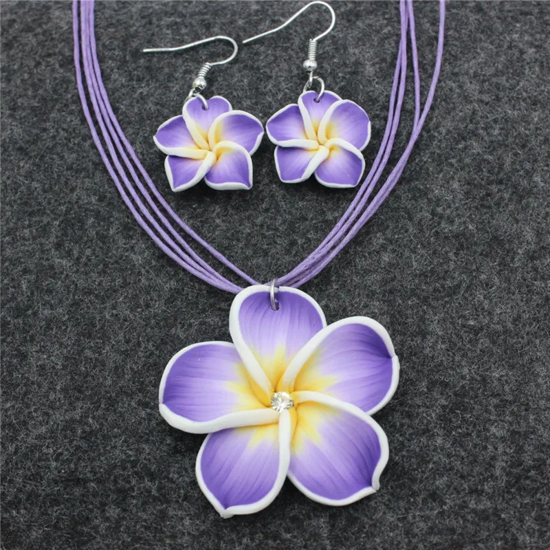 Hawaiian Plumeria Flower Flower Necklace And Earrings Set