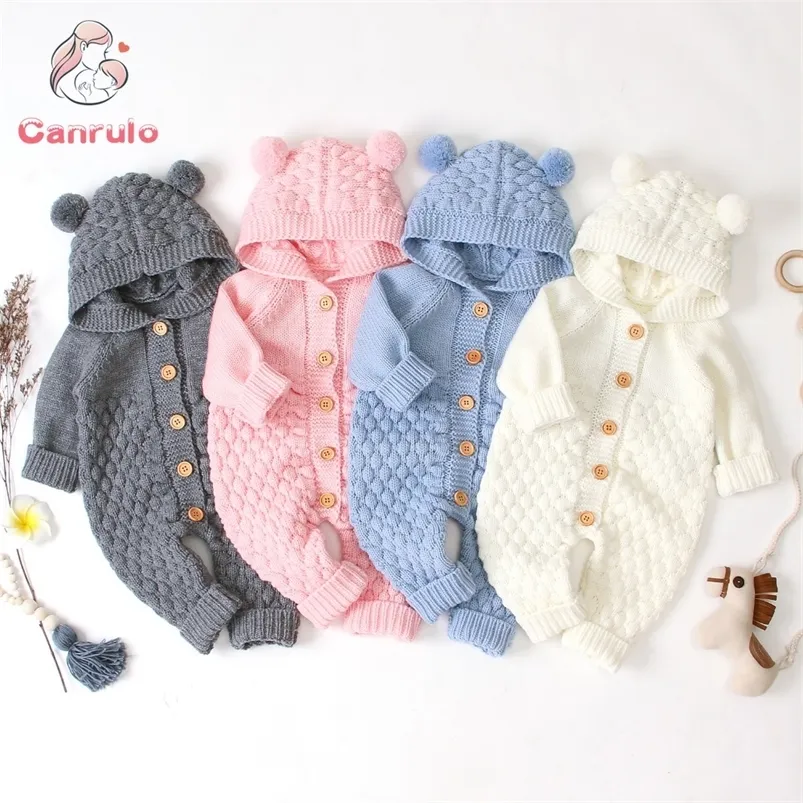 Rompers Autumn Winter born Sweater Baby Boy Girl Clothes Romper Bear Ear Knit Hooded Jumpsuit Outfit Clothing 220919