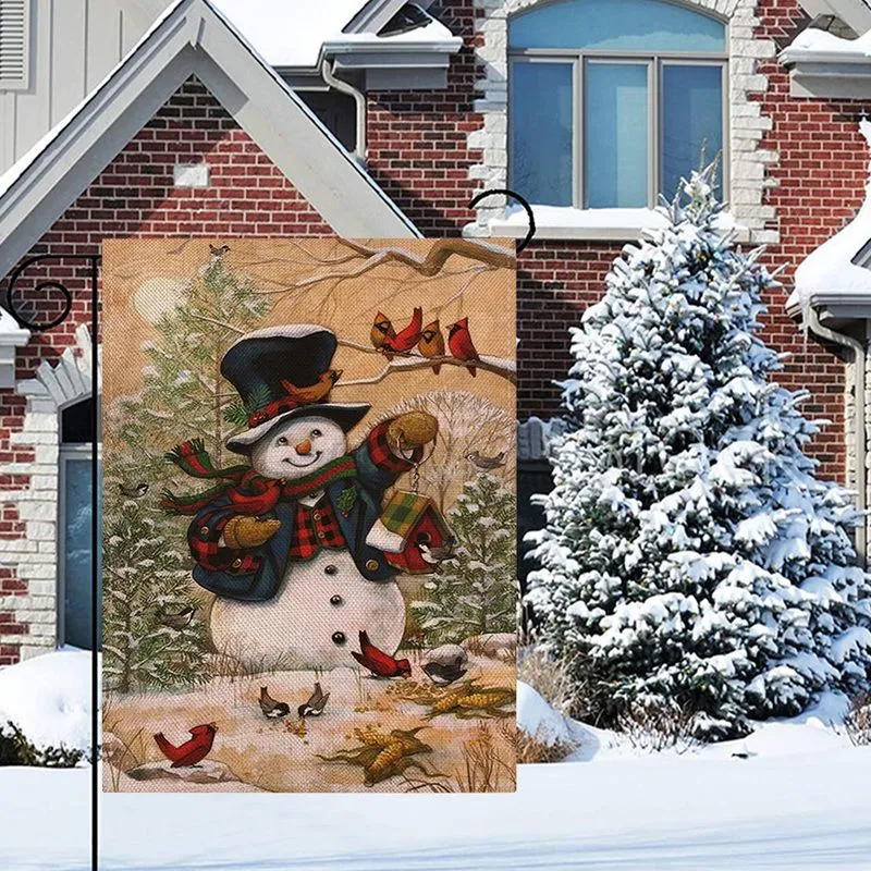 Christmas Decorations Themed Garden Flag Winter Holiday Yard Outdoor Snowman Linen Banner Festival Decor 30x45cm DD